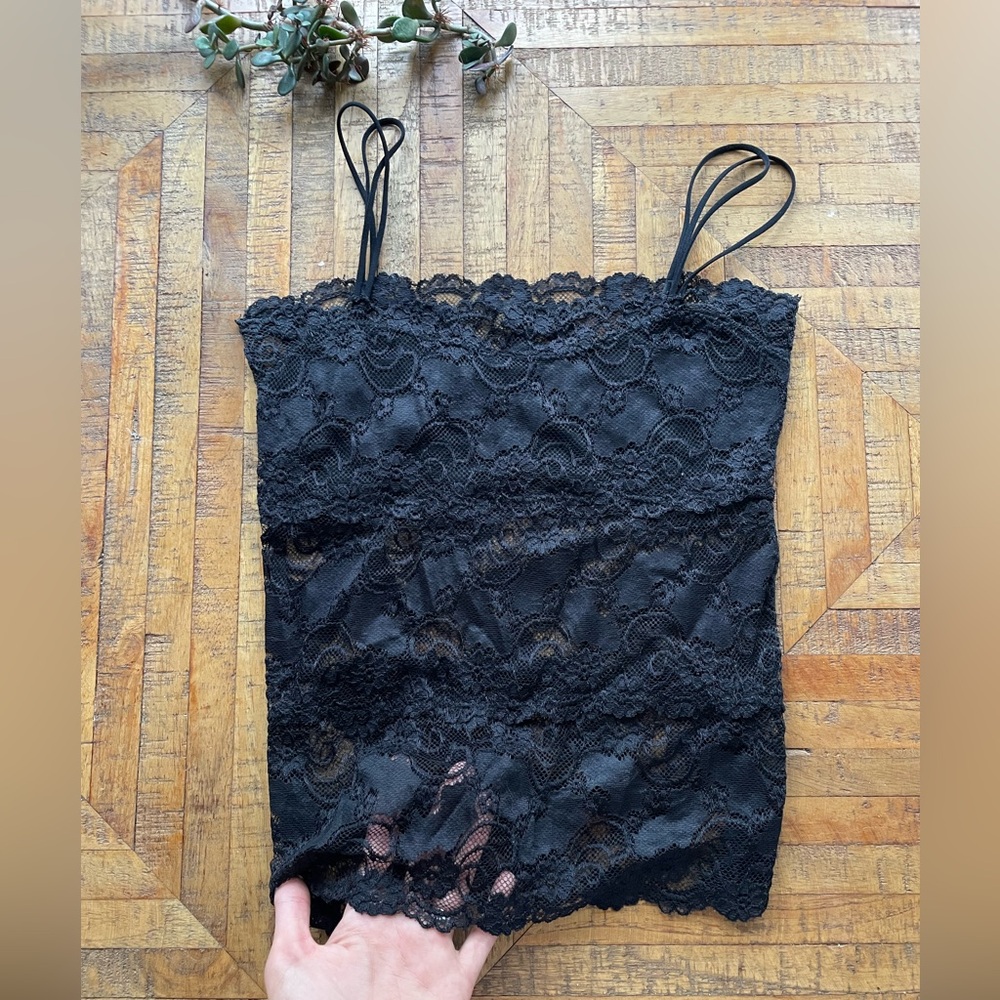 Black handmade stretchy lace tank